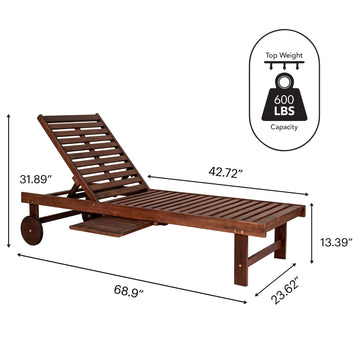 Seabrook Outdoor Acacia Wood Lounger with Cushion, 5-Position Back, Slide Table & Wheels - JONATHAN Y